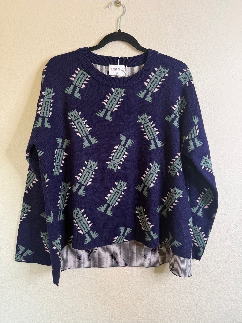 Compania Fantastica Navy Cactus Pattern Crewneck Sweater new medium